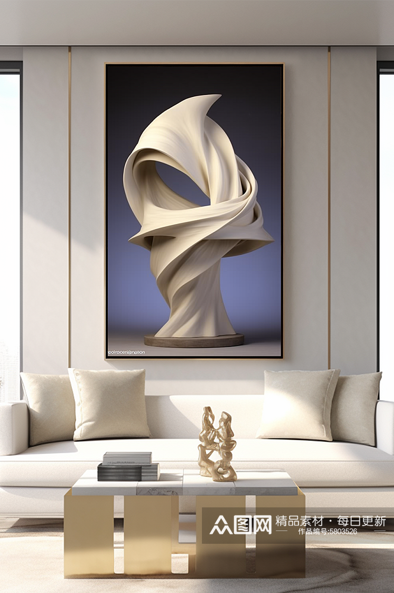 白色陶瓷质感现代抽象雕塑装饰画素材
