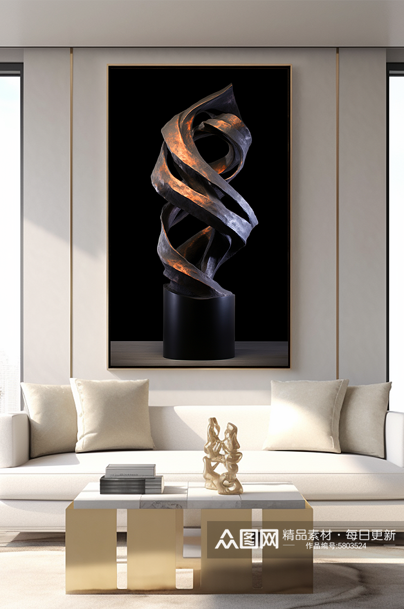 钢铁抽象扭曲雕塑室内装饰画素材