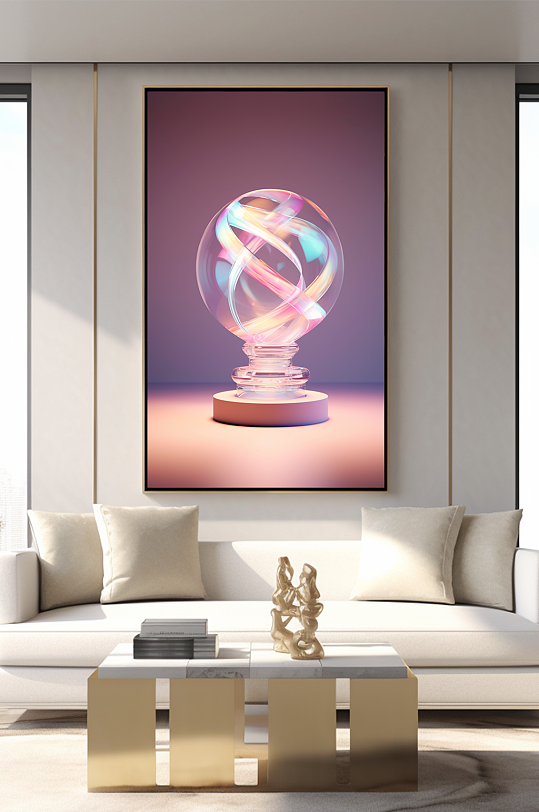 粉色炫彩室内雕塑装饰画-众图网