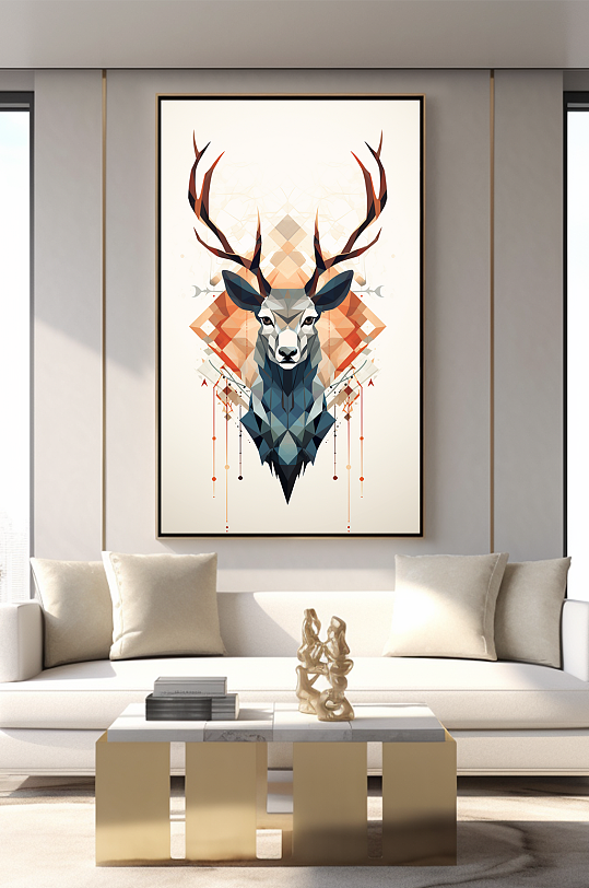几何动物晶格动物抽象现代麋鹿室内装饰画