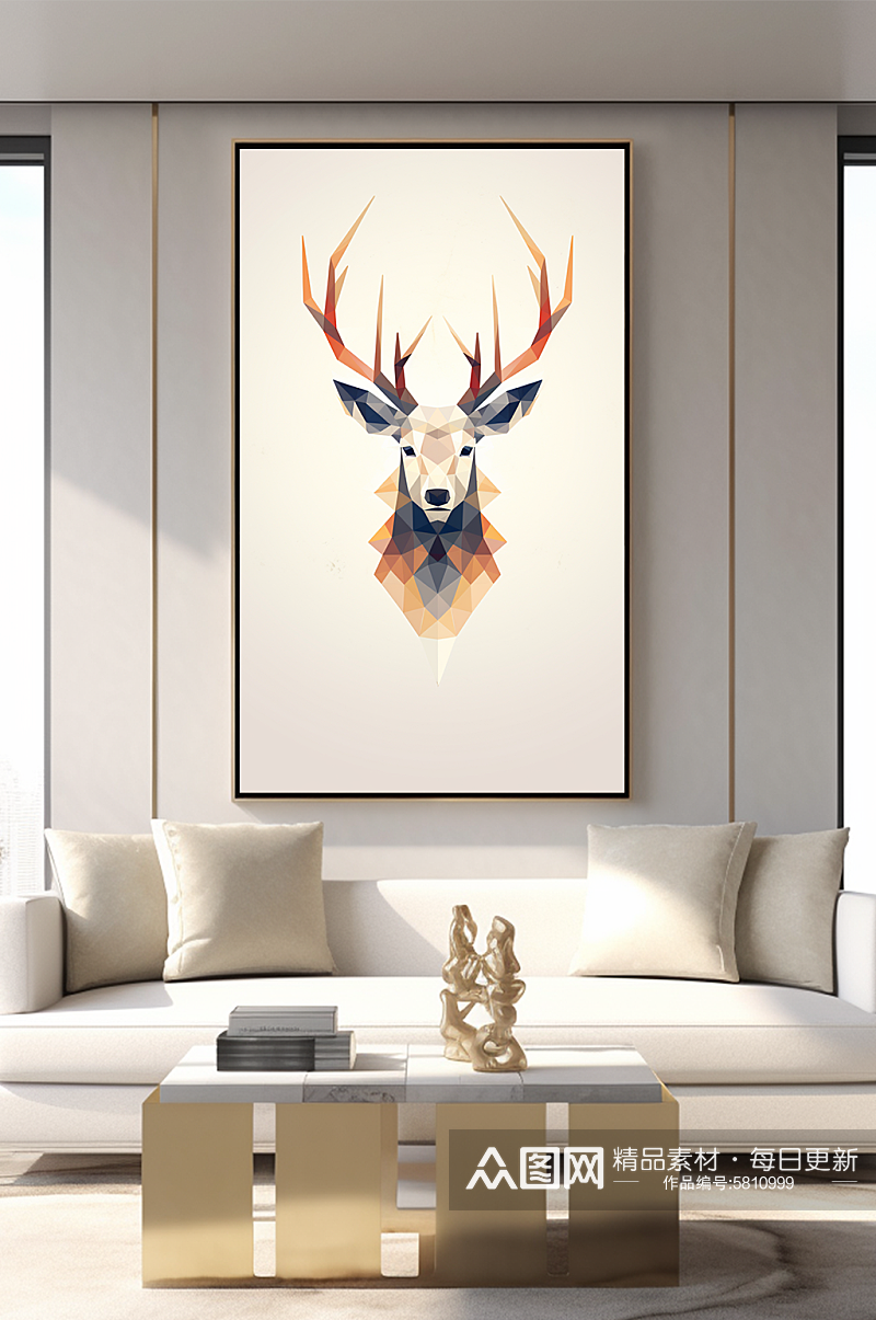 几何动物晶格动物抽象现代麋鹿室内装饰画素材