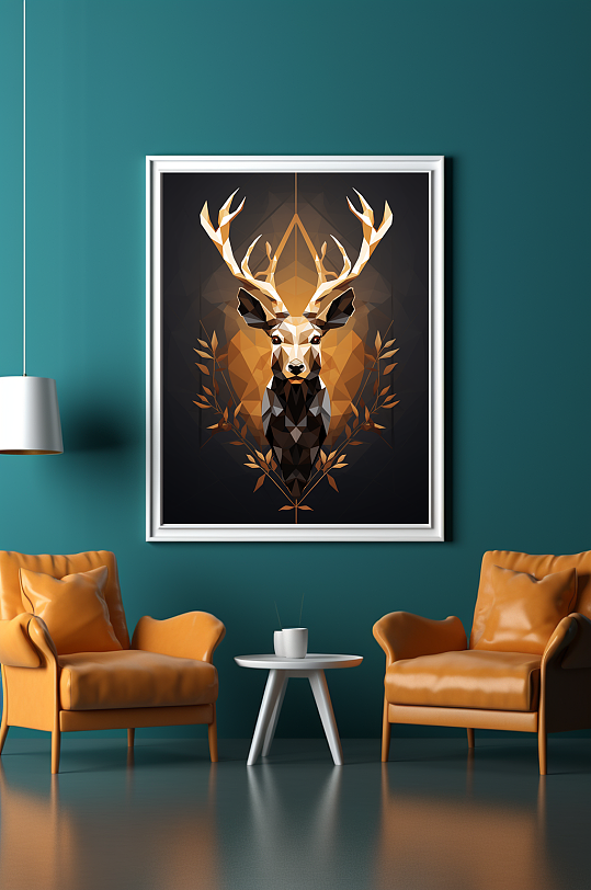 几何动物晶格动物抽象现代麋鹿室内装饰画
