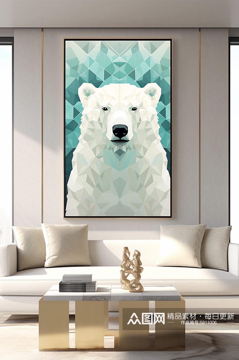 晶格动物几何动物北极熊客厅装饰画素材