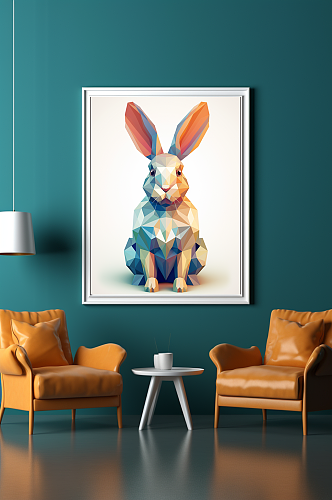 晶格动物现代几何动物兔子客厅装饰画