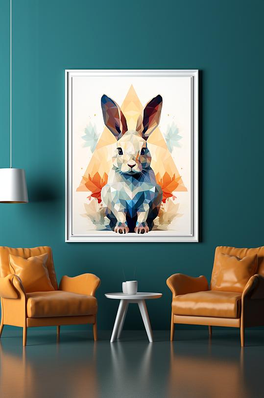 晶格动物现代几何动物兔子客厅装饰画