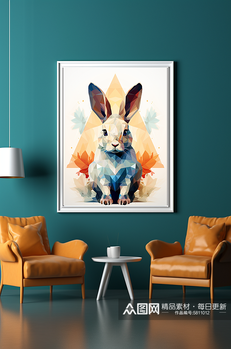 晶格动物现代几何动物兔子客厅装饰画素材