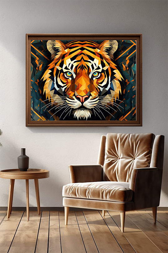 晶格动物几何动物老虎平面室内装饰画-众图网