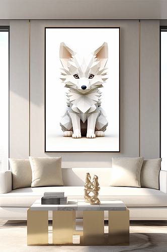 晶格动物几何动物北极狐室内装饰画