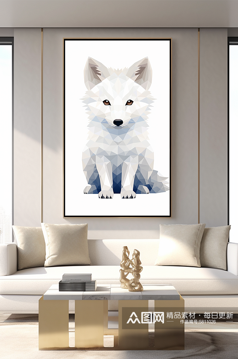 晶格动物几何动物北极狐室内装饰画素材