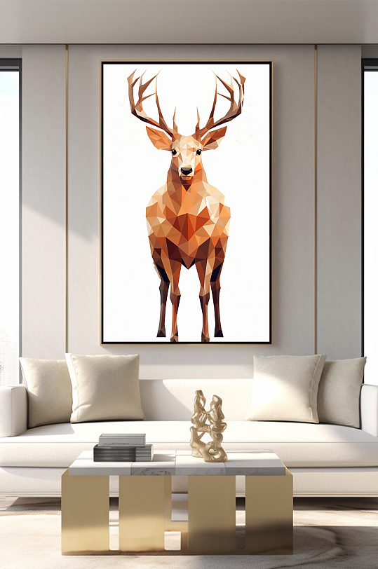 几何动物晶格动物抽象现代麋鹿室内装饰画