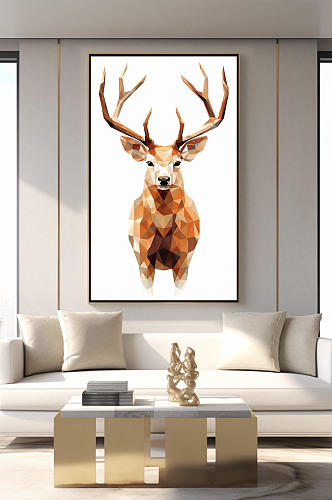 几何动物晶格动物抽象现代麋鹿室内装饰画