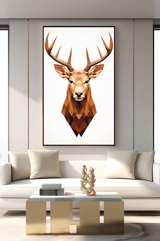 几何动物晶格动物抽象现代麋鹿室内装饰画-众图网