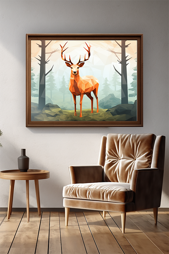 几何动物晶格动物抽象现代麋鹿室内装饰画