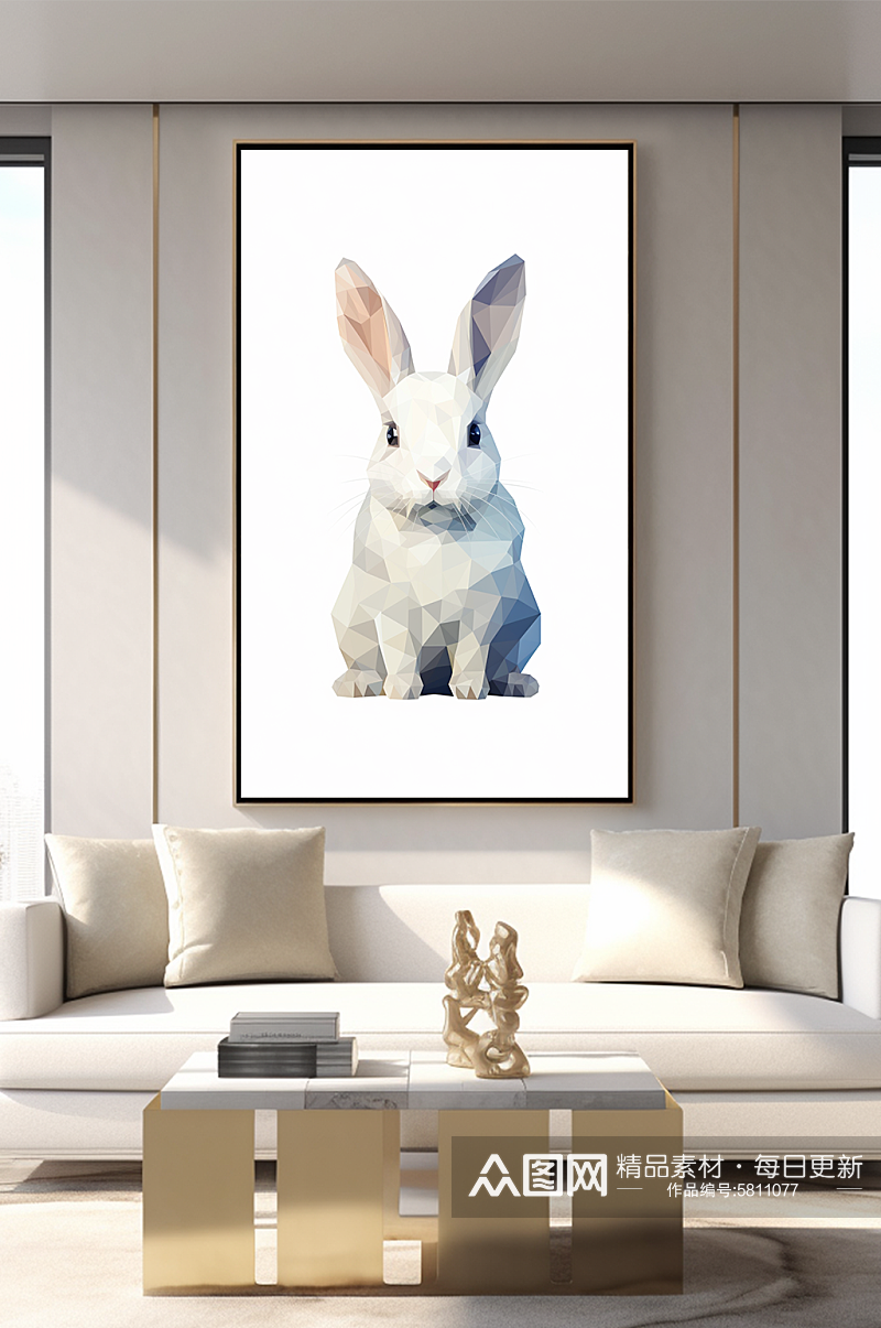 晶格动物现代几何动物兔子客厅装饰画素材