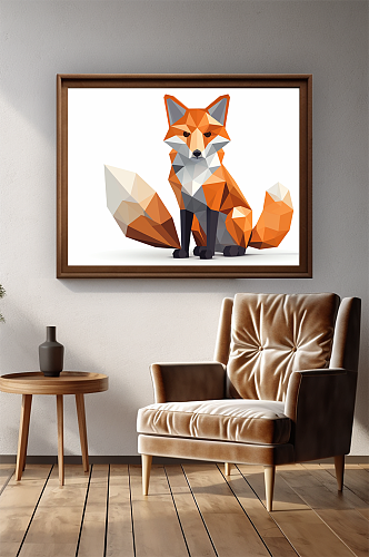 晶格动物几何动物狐狸室内装饰画