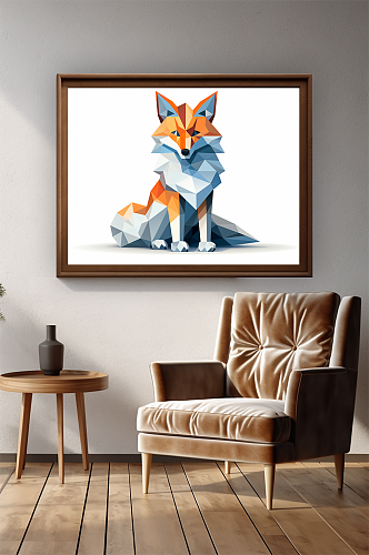 晶格动物几何动物狐狸室内装饰画