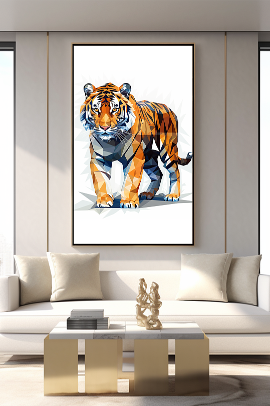 晶格动物几何动物老虎平面室内装饰画