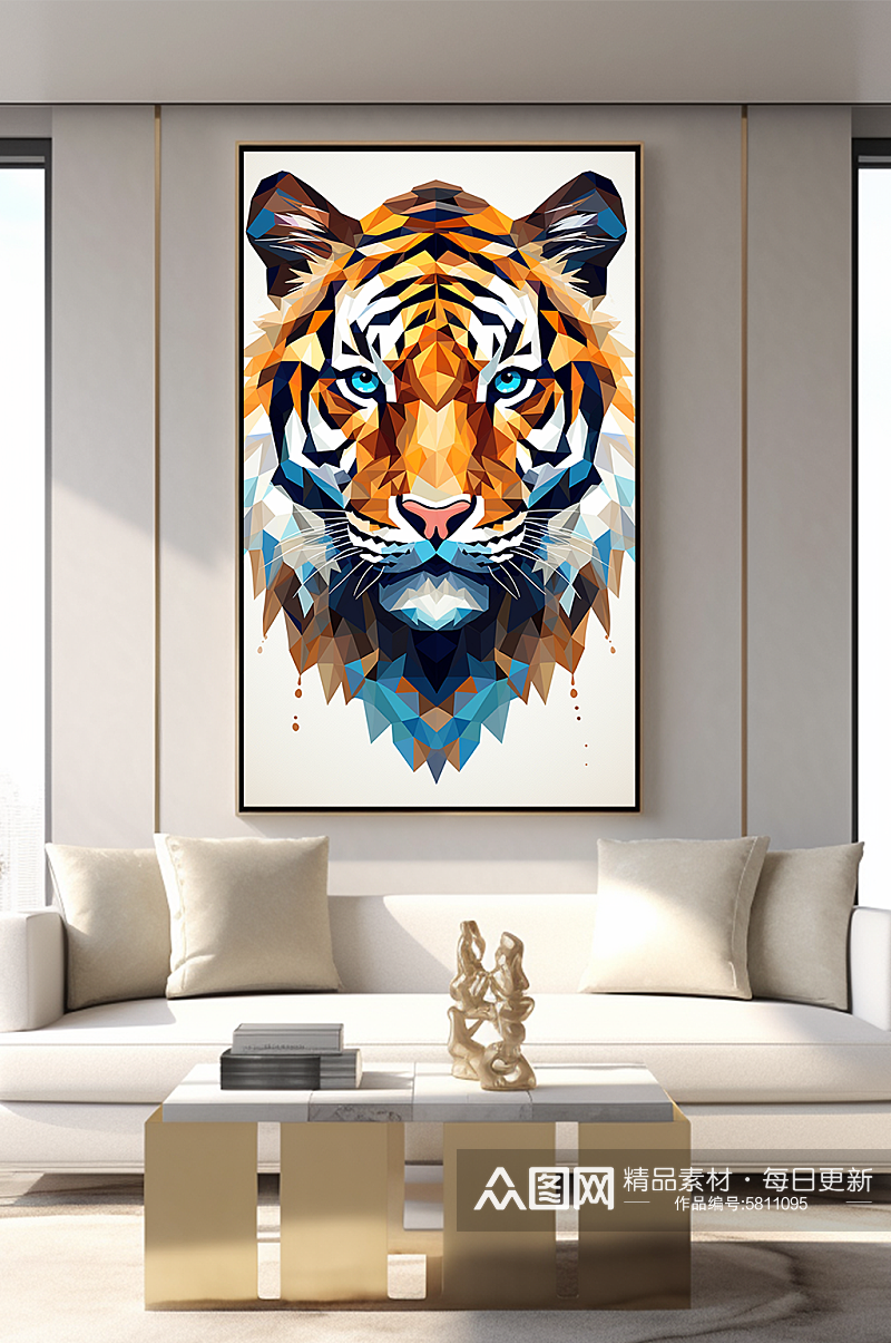 晶格动物几何动物老虎平面室内装饰画素材
