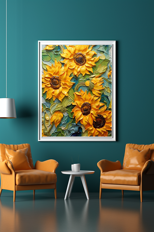 刮刀立体向日葵油画风格客厅装饰画