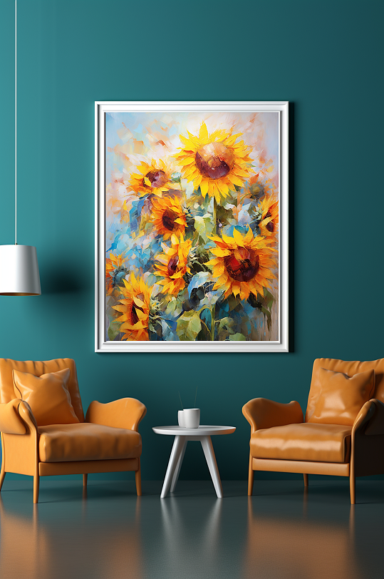 肌理向日葵油画风格客厅装饰画