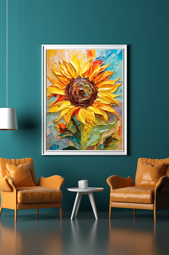 刮刀立体向日葵油画风格客厅装饰画-众图网