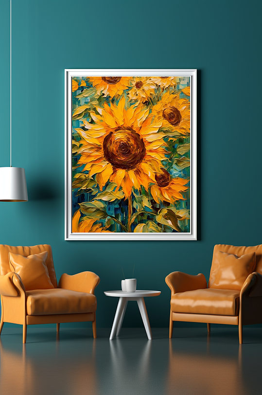 刮刀肌理立体向日葵油画风格客厅装饰画-众图网