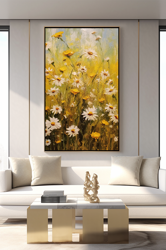 肌理立体小雏菊油画风格客厅装饰画