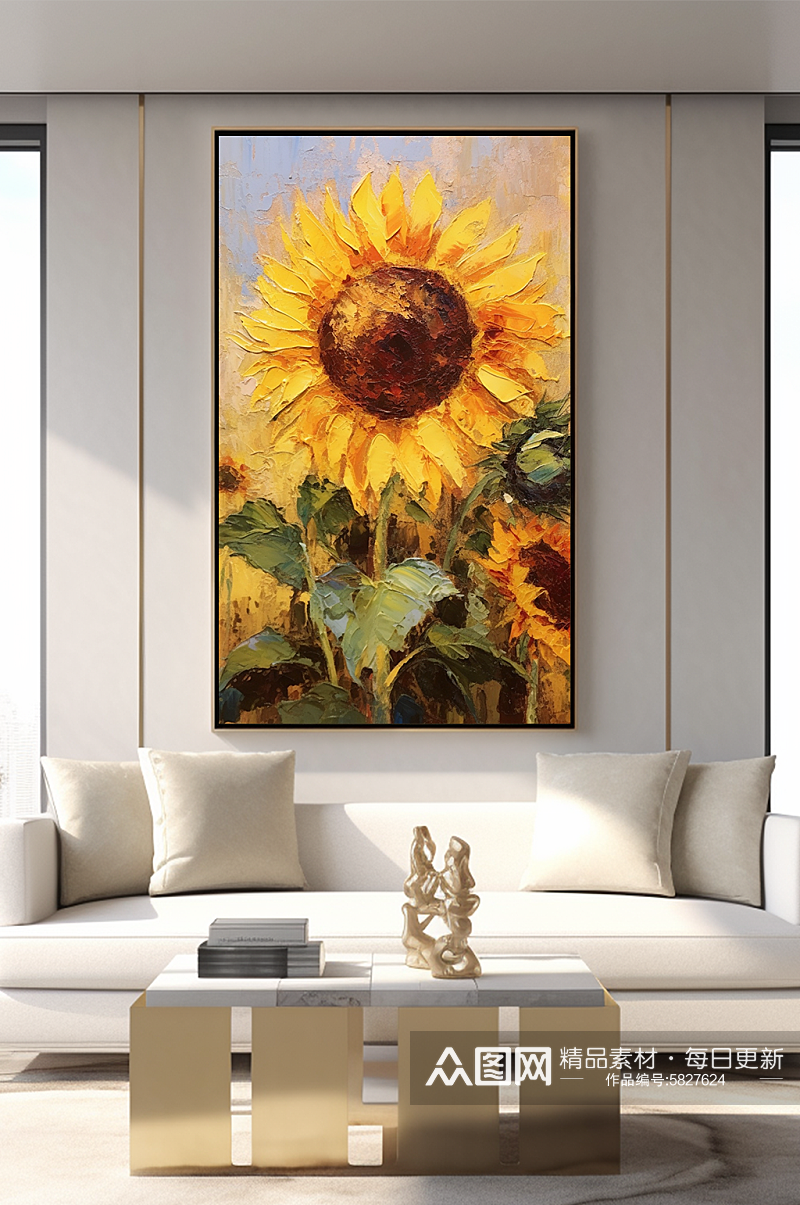 秋季氛围现代向日葵油画风格客厅装饰画素材