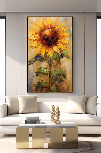 现代手绘向日葵油画风格客厅装饰画