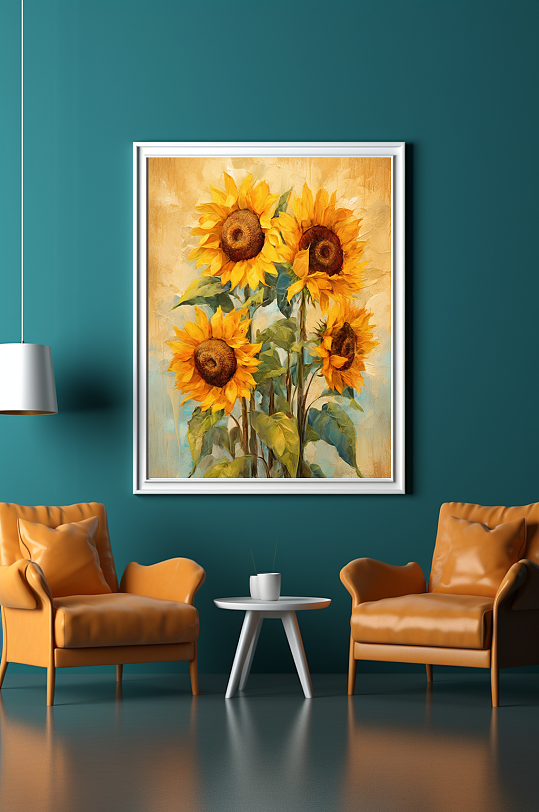 肌理画现代向日葵油画风格客厅装饰画