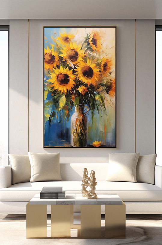 刮刀油画向日葵油画风格客厅装饰画-众图网