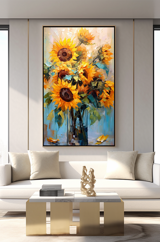 现代向日葵油画风格客厅装饰画