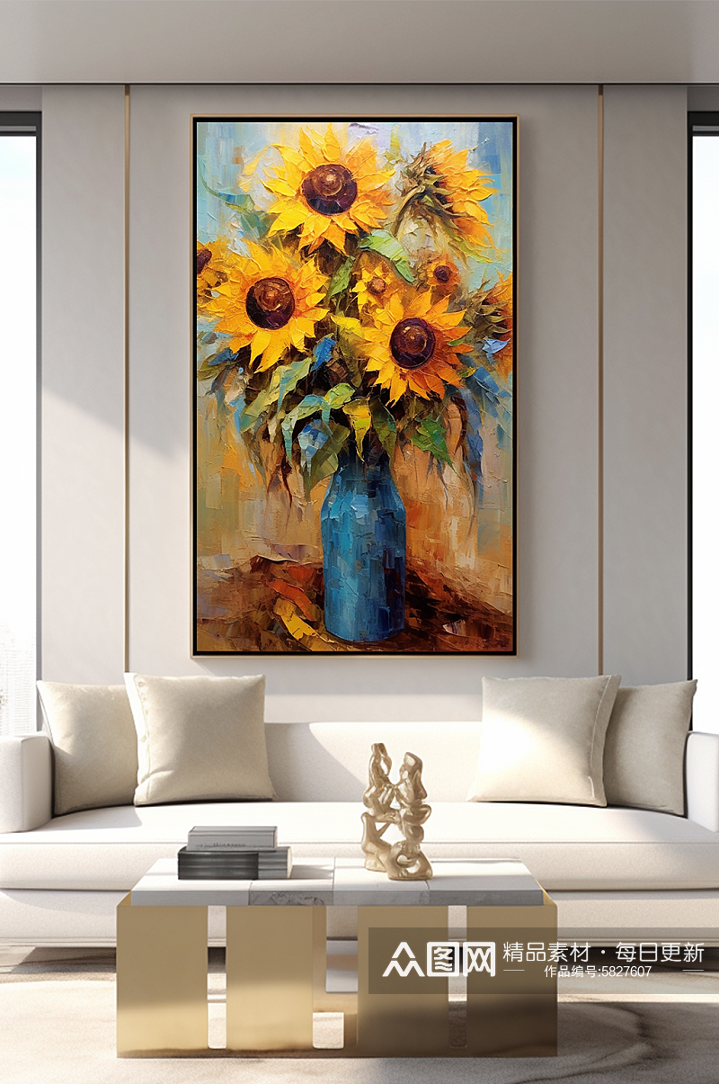 古典配色向日葵油画风格客厅装饰画素材
