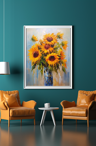 花卉向日葵油画风格客厅装饰画