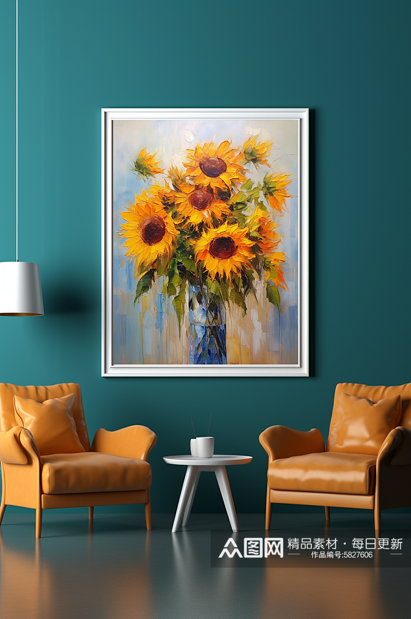 花卉向日葵油画风格客厅装饰画素材