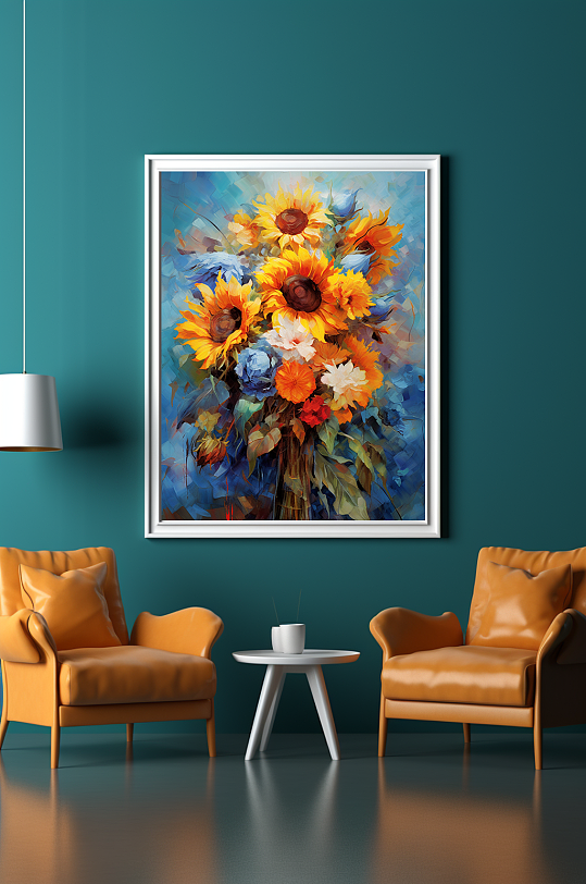 现代花卉向日葵油画风格客厅装饰画