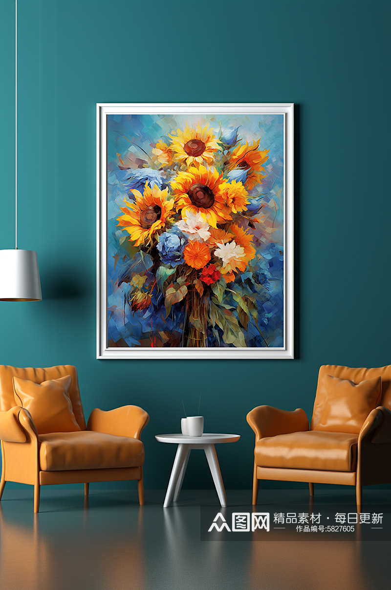 现代花卉向日葵油画风格客厅装饰画素材