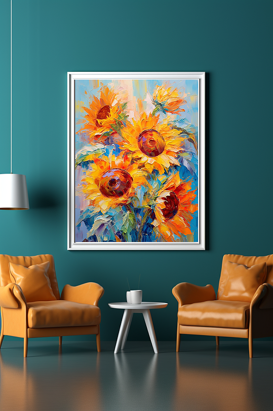 绚丽现代向日葵油画风格客厅装饰画-众图网
