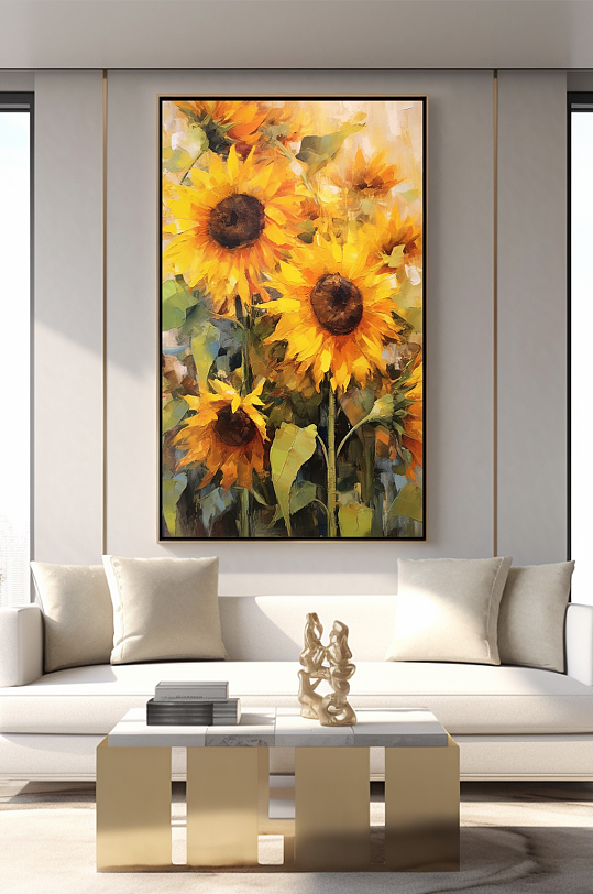 现代抽象向日葵油画风格客厅装饰画