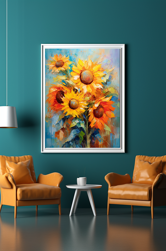 现代肌理画向日葵油画风格客厅装饰画