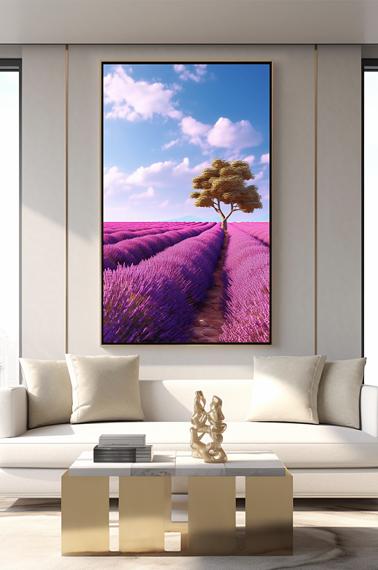 薰衣草花海摄影图客厅装饰画-众图网