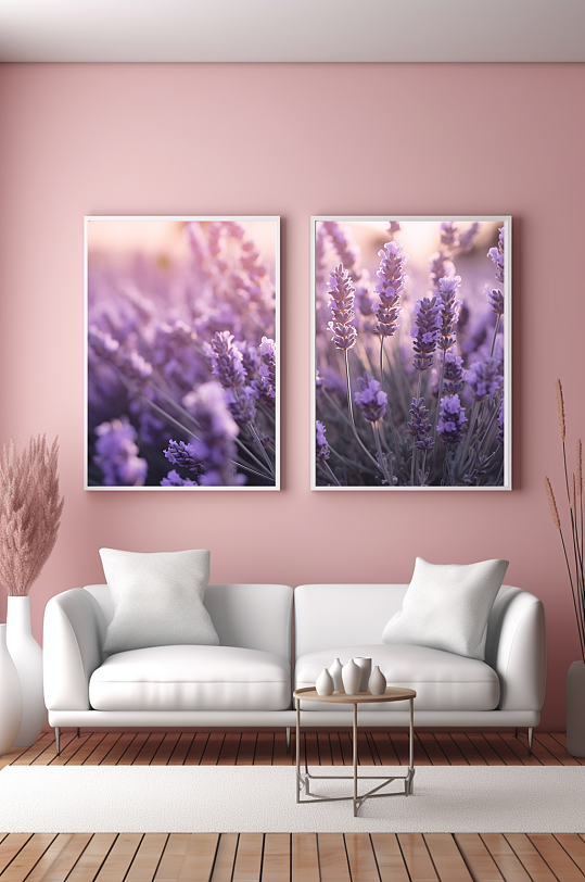 浪漫紫霞薰衣草特写花海装饰画-众图网