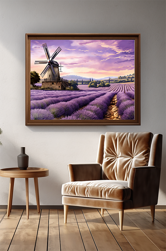 浪漫风车紫霞薰衣草花海装饰画-众图网