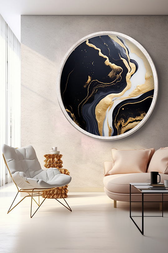 流体鎏金轻奢大理石现代装饰画-众图网