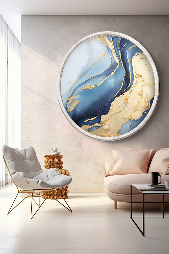 轻奢蓝白大理石质感室内装饰画-众图网