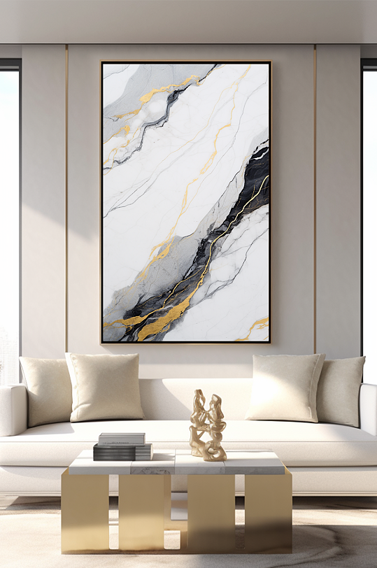 黑白鎏金轻奢大理石现代装饰画-众图网