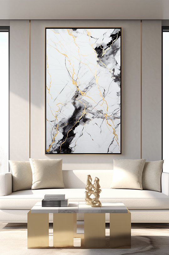 简约大理石鎏金轻奢现代装饰画-众图网