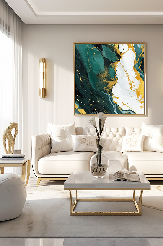 撞色现代鎏金流体抽象装饰画室-众图网