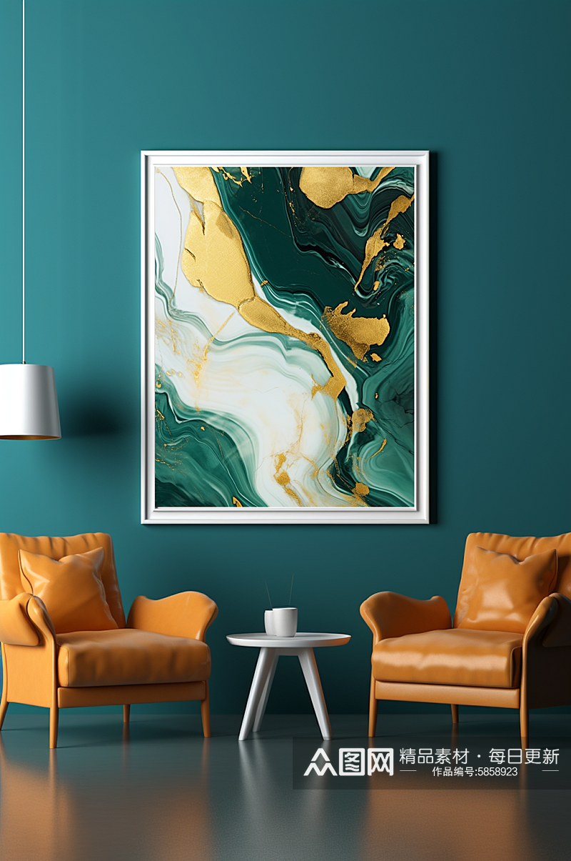 绿金撞色现代鎏金流体抽象装饰画室素材
