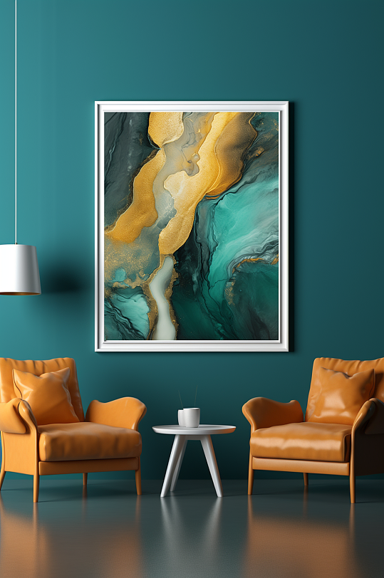 撞色烟雾现代鎏金流体抽象装饰画室-众图网